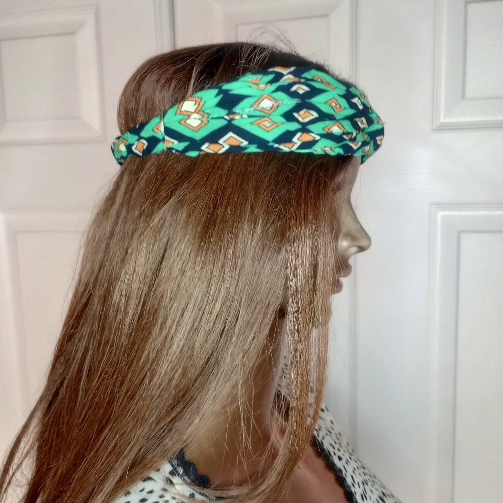 Mint green printed boho chic head band - Picture 2 of 7